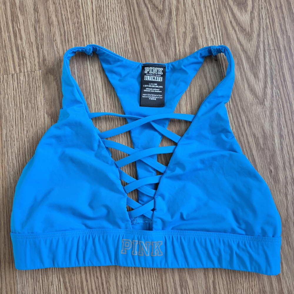 PINK Victoria's Secret Blue Sports Bra with Criss-Cross Detail
